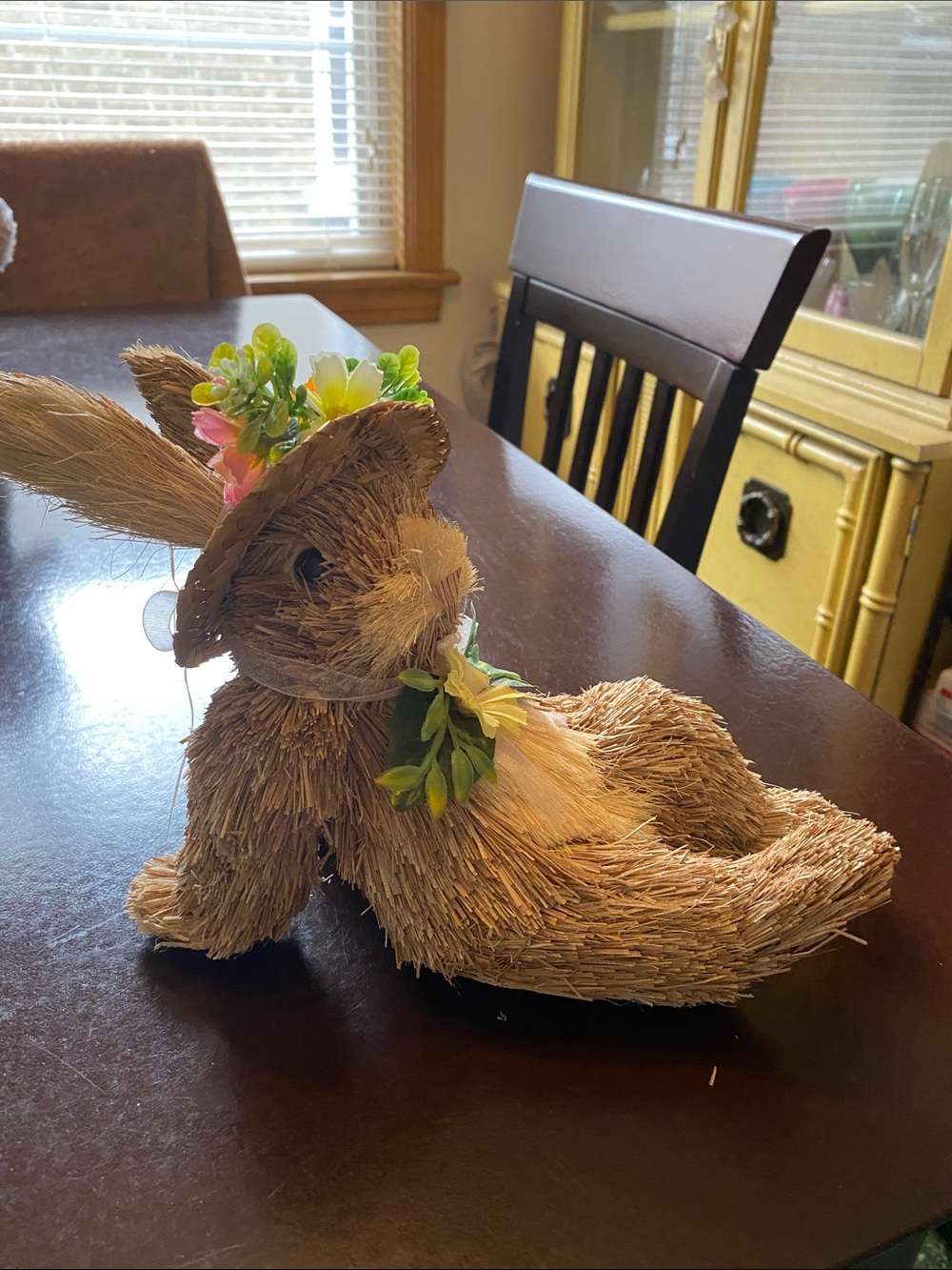 Decorative Straw Bunny with Floral Crown
